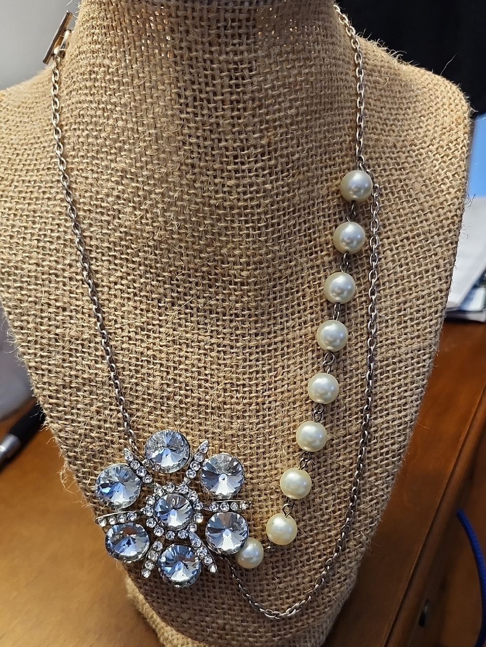 Upcycled Broach Pearl & Crystal Statement Necklace